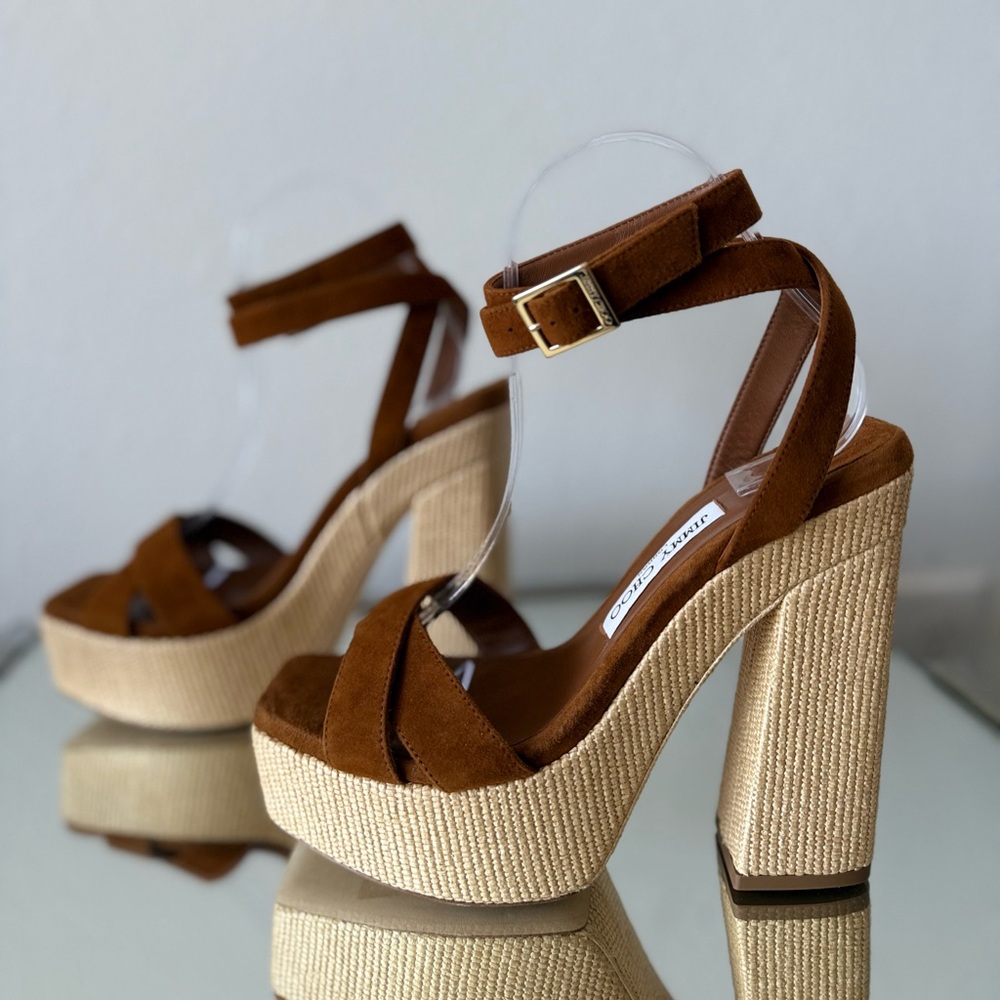 New JIMMY CHOO Gaia 140 suede platform sandals 38 $995 - Picture 9 of 13